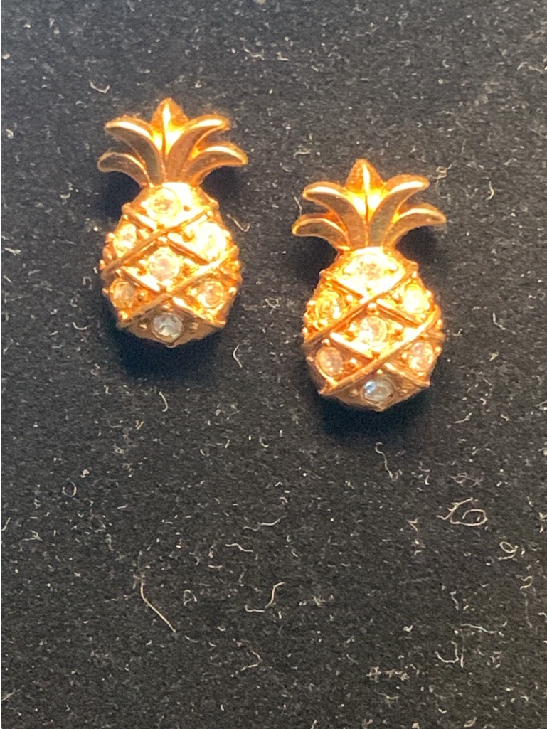 Avon GoldTone Pineapple Crystal Stud Earrings